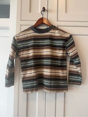 GAP Striped Long-Sleeve Crewneck in Green, Brown, Cream, and Black